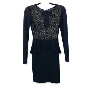 Bebe black and gold lace peplum dress